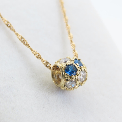 105 - Gem Stone Set Globe Form Pendant Necklace Mounted on 9 Carat Yellow Gold Chain 50cm Long Pendant 1cm... 