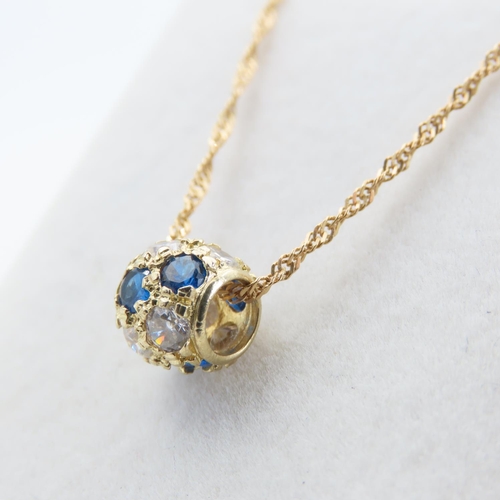 105 - Gem Stone Set Globe Form Pendant Necklace Mounted on 9 Carat Yellow Gold Chain 50cm Long Pendant 1cm... 