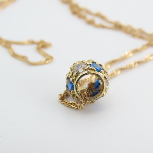 105 - Gem Stone Set Globe Form Pendant Necklace Mounted on 9 Carat Yellow Gold Chain 50cm Long Pendant 1cm... 