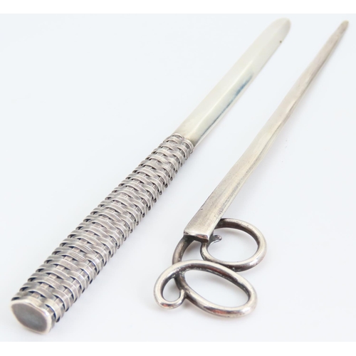 110 - Two Silver Letter Openers Attractively Detailed Latus Handle Each 16cm and 17cm Long