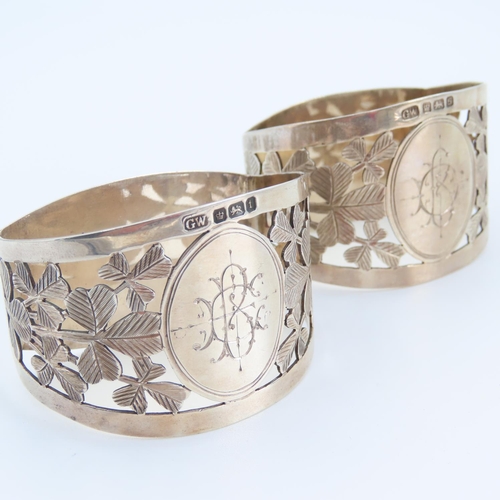 111 - Pair of Silver Napkin Rings with Shamrock Motif Detailing Contained within Original Leather Clad Pre... 