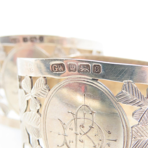 111 - Pair of Silver Napkin Rings with Shamrock Motif Detailing Contained within Original Leather Clad Pre... 