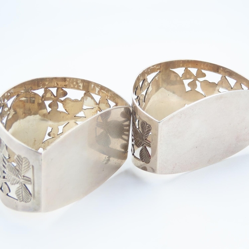 111 - Pair of Silver Napkin Rings with Shamrock Motif Detailing Contained within Original Leather Clad Pre... 