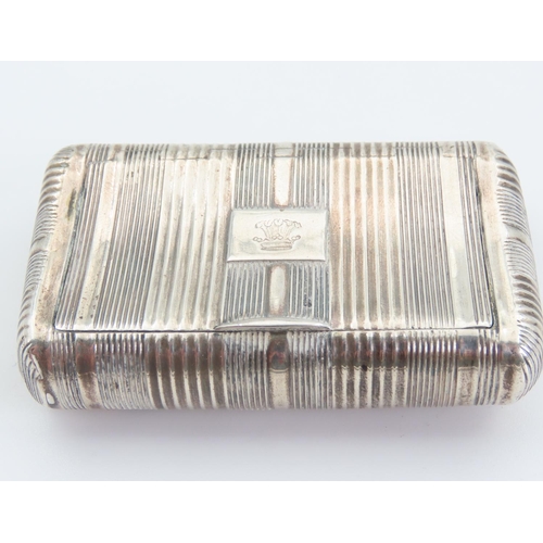 112 - Silver Snuff Box Concave Form with Coronet Insignia Hinge Cover 7cm Wide x 5cm Deep x 1.5cm High