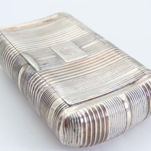 112 - Silver Snuff Box Concave Form with Coronet Insignia Hinge Cover 7cm Wide x 5cm Deep x 1.5cm High