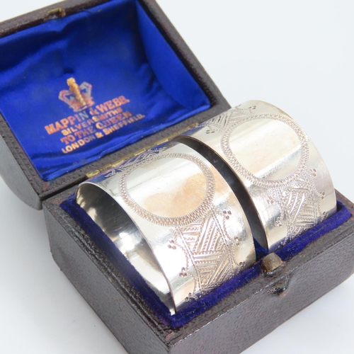 113 - Pair of Silver Napkin Rings Engraved Detailing Throughout by Mappin and Webb Silversmith's to The Qu... 