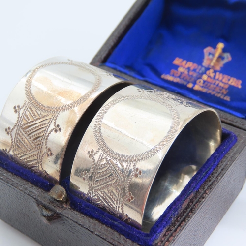 113 - Pair of Silver Napkin Rings Engraved Detailing Throughout by Mappin and Webb Silversmith's to The Qu... 