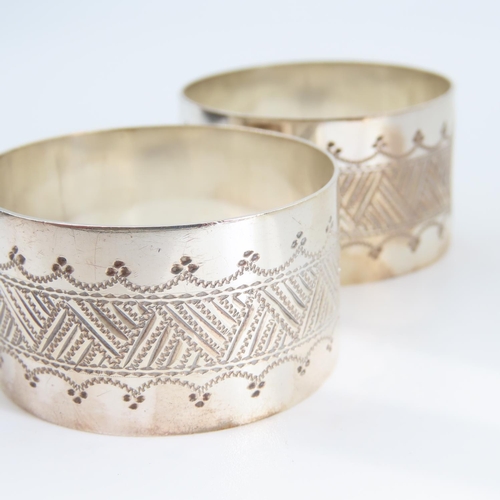 113 - Pair of Silver Napkin Rings Engraved Detailing Throughout by Mappin and Webb Silversmith's to The Qu... 