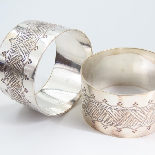 113 - Pair of Silver Napkin Rings Engraved Detailing Throughout by Mappin and Webb Silversmith's to The Qu... 