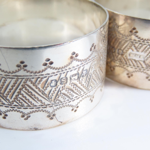 113 - Pair of Silver Napkin Rings Engraved Detailing Throughout by Mappin and Webb Silversmith's to The Qu... 