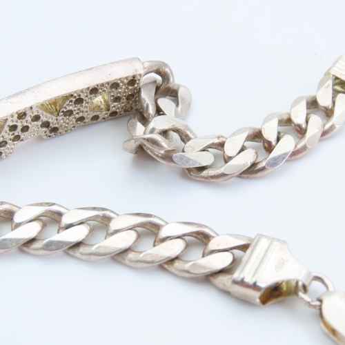 158 - Silver Panel Link Gentleman's Bracelet with DAD Inscribed Center Panel 20cm Long