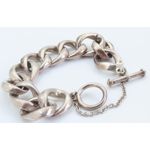 162 - Silver Ladies Bracelet T-Bar Clasp Interlinking Form 17cm Long