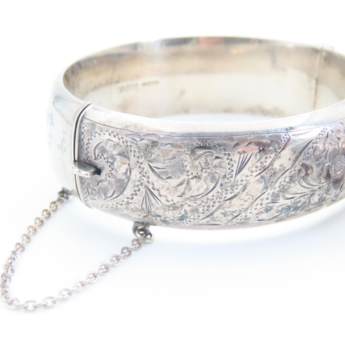 165 - Two Silver Ladies Wrist Bangles Hinge Form Incised Detailing to Both Inner Width 7cm Each