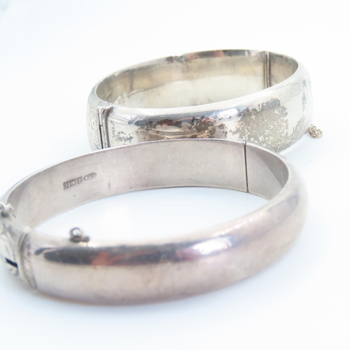 165 - Two Silver Ladies Wrist Bangles Hinge Form Incised Detailing to Both Inner Width 7cm Each