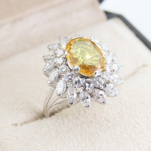 171 - Yellow Sapphire and Diamond Set Ladies Ring of High Colour Mounted on 18 Carat White Gold Band Size ... 