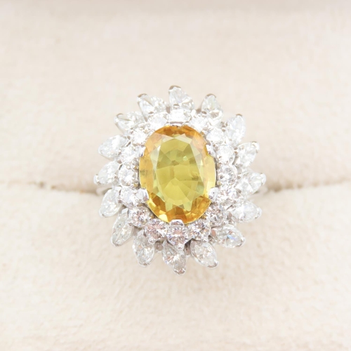 171 - Yellow Sapphire and Diamond Set Ladies Ring of High Colour Mounted on 18 Carat White Gold Band Size ... 