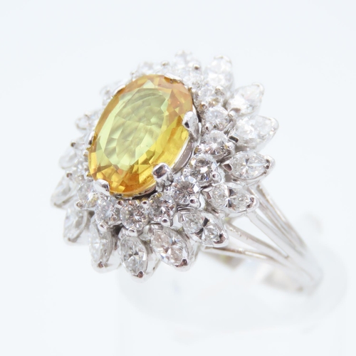 171 - Yellow Sapphire and Diamond Set Ladies Ring of High Colour Mounted on 18 Carat White Gold Band Size ... 