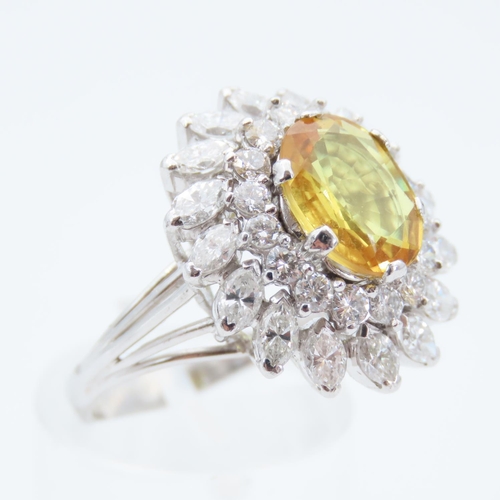 171 - Yellow Sapphire and Diamond Set Ladies Ring of High Colour Mounted on 18 Carat White Gold Band Size ... 