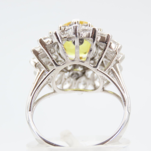 171 - Yellow Sapphire and Diamond Set Ladies Ring of High Colour Mounted on 18 Carat White Gold Band Size ... 