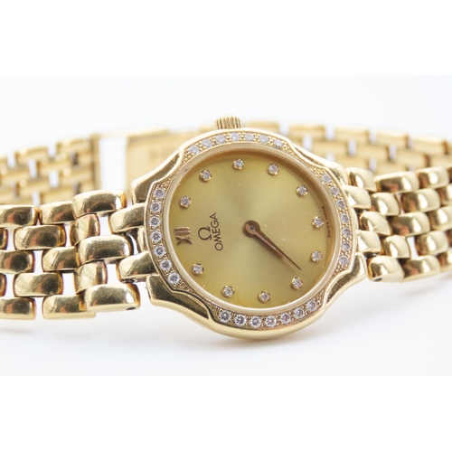 177 - Omega Ladies Watch 18 Carat Gold Case and Strap Diamond Set Bezel Working Order as New Rarely Worn W... 