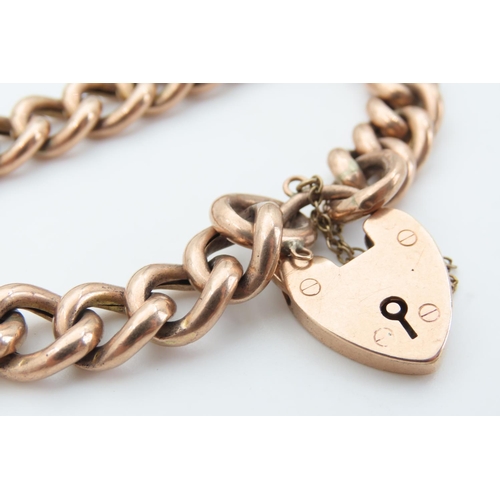 184 - 9 Carat Curb Link Bracelet Articulated Form Heart Motif Padlock Clasp Safety Chain Present 20 Gram W... 