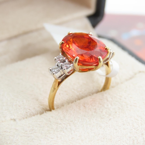 186 - Fire Opal Center Stone Ring Oval Facet Cut Mounted on 18 Carat White Gold Band Further Diamonds to S... 