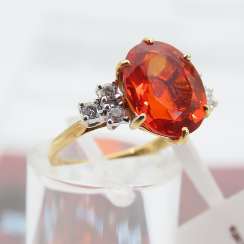 186 - Fire Opal Center Stone Ring Oval Facet Cut Mounted on 18 Carat White Gold Band Further Diamonds to S... 