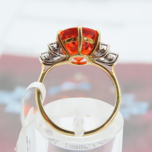 186 - Fire Opal Center Stone Ring Oval Facet Cut Mounted on 18 Carat White Gold Band Further Diamonds to S... 