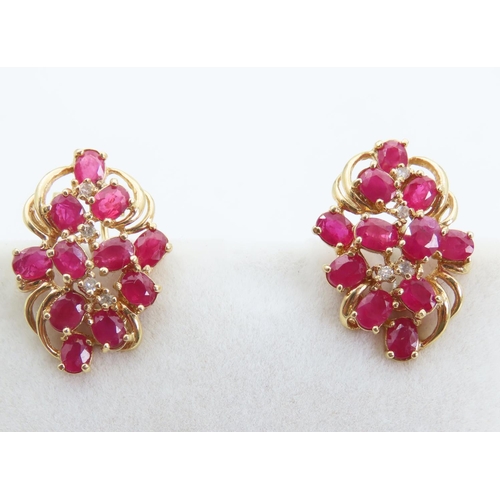 200 - Pair of Ruby and Diamond Set 18 Carat Yellow Gold Ladies Earrings Attractively Detailed Each 2cm Hig... 