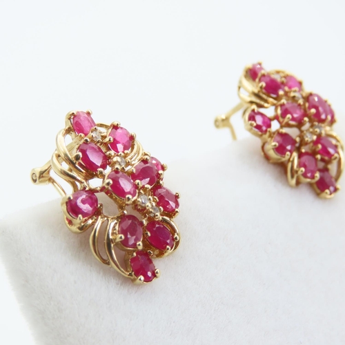 200 - Pair of Ruby and Diamond Set 18 Carat Yellow Gold Ladies Earrings Attractively Detailed Each 2cm Hig... 