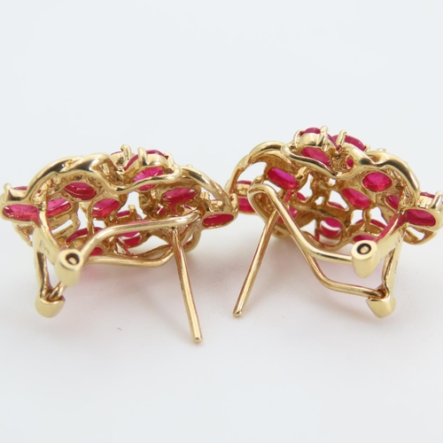 200 - Pair of Ruby and Diamond Set 18 Carat Yellow Gold Ladies Earrings Attractively Detailed Each 2cm Hig... 