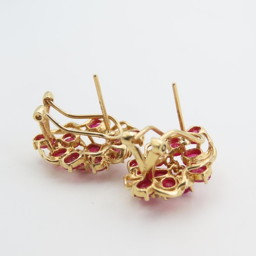 200 - Pair of Ruby and Diamond Set 18 Carat Yellow Gold Ladies Earrings Attractively Detailed Each 2cm Hig... 