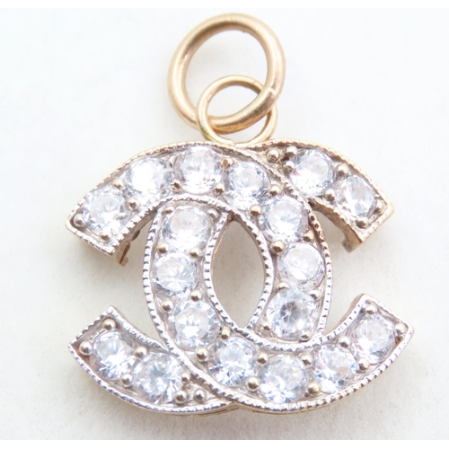 224 - 9 Carat Gold Mounted Gemstone Set Double C Motif Pendant Interlinking Form 3cm High