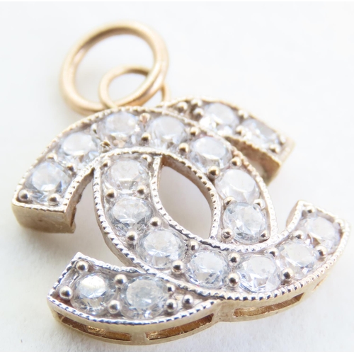 224 - 9 Carat Gold Mounted Gemstone Set Double C Motif Pendant Interlinking Form 3cm High