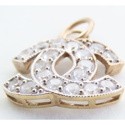 224 - 9 Carat Gold Mounted Gemstone Set Double C Motif Pendant Interlinking Form 3cm High