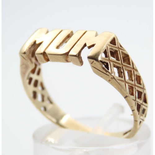 227 - Mother's Ring 9 Carat Yellow Gold Inscribed MUM Size Q and a Half