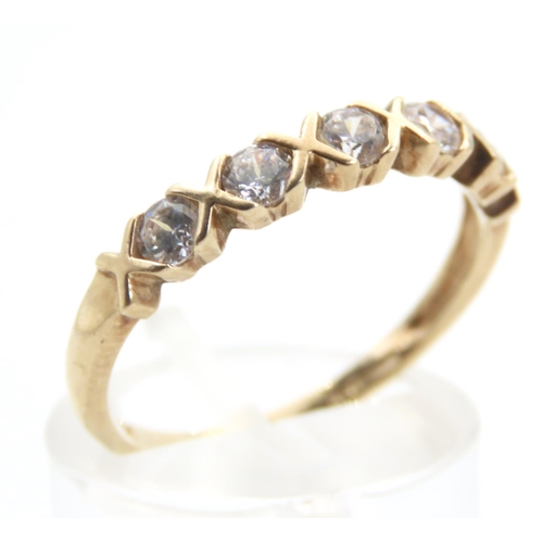 230 - Five Stone Rubover Set 9 Carat Yellow Gold Ring Size P and a Half