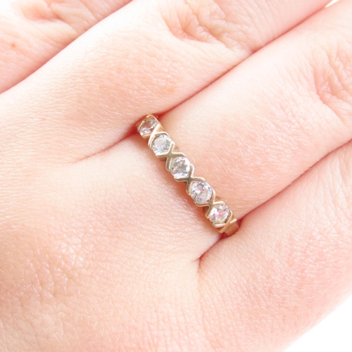 230 - Five Stone Rubover Set 9 Carat Yellow Gold Ring Size P and a Half