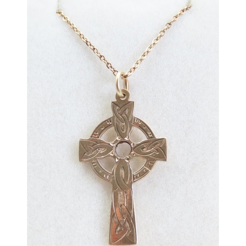 231 - Celtic Cross Motif Pendant Necklace 9 Carat Yellow Gold Pendant and Chain Pendant 3cm Chain 46cm Lon... 