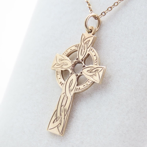231 - Celtic Cross Motif Pendant Necklace 9 Carat Yellow Gold Pendant and Chain Pendant 3cm Chain 46cm Lon... 