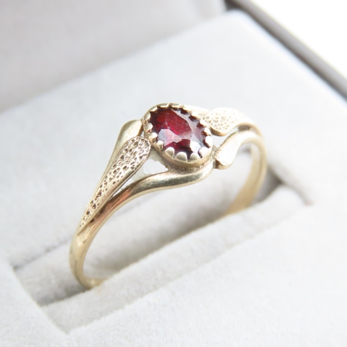 236 - Red Garnet Center Stone Ring Mounted on 9 Carat Yellow Gold Band Size Q