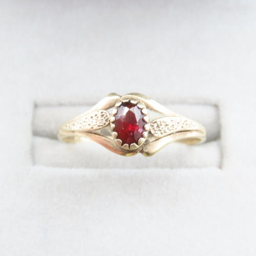 236 - Red Garnet Center Stone Ring Mounted on 9 Carat Yellow Gold Band Size Q