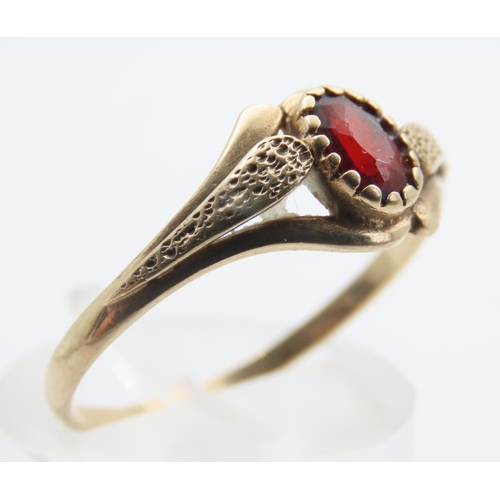 236 - Red Garnet Center Stone Ring Mounted on 9 Carat Yellow Gold Band Size Q