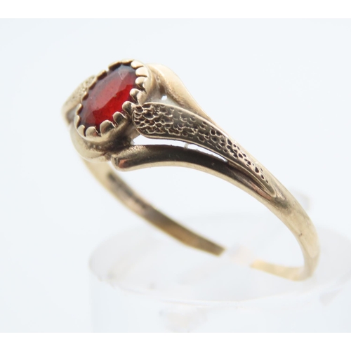 236 - Red Garnet Center Stone Ring Mounted on 9 Carat Yellow Gold Band Size Q