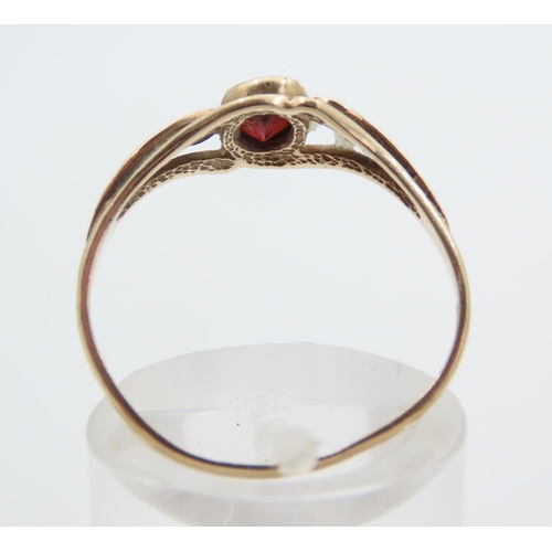 236 - Red Garnet Center Stone Ring Mounted on 9 Carat Yellow Gold Band Size Q