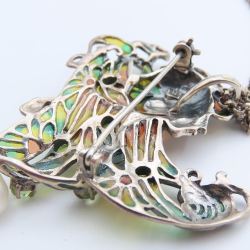 294 - Art Nuevo Ruby and Peridot Set Silver Pendant Necklace Further Set on Silver Chain Pendant 6cm Wide ... 