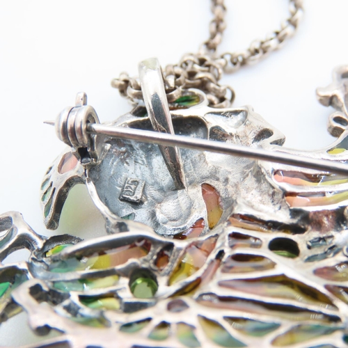 294 - Art Nuevo Ruby and Peridot Set Silver Pendant Necklace Further Set on Silver Chain Pendant 6cm Wide ... 