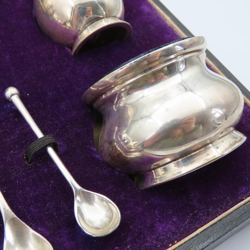 55 - Five Piece Silver Table Set Including Salt and Pepper, Table Salts and Mustard Pot, Silver Spoons Pr... 