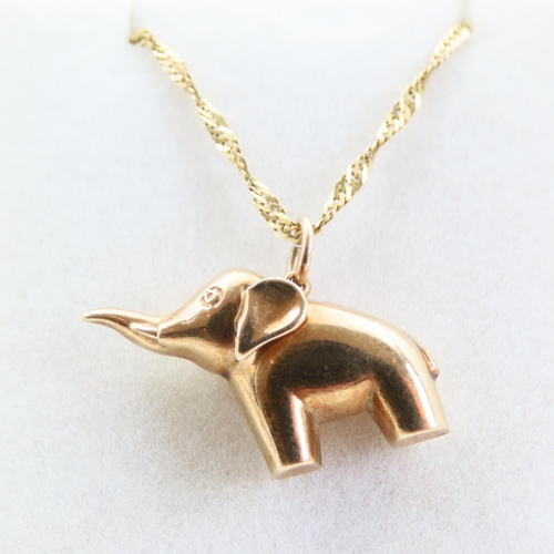 61 - Elephant Motif Pendant Necklace 9 Carat Yellow Gold Chain 44cm Long Pendant 2cm High