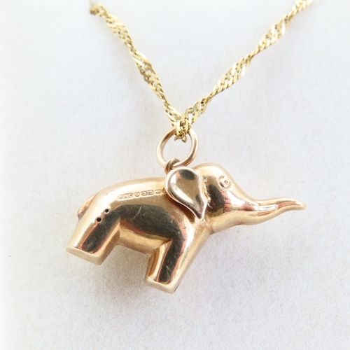 61 - Elephant Motif Pendant Necklace 9 Carat Yellow Gold Chain 44cm Long Pendant 2cm High